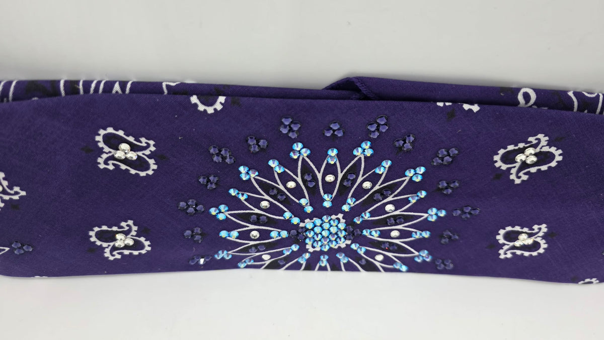 Purple Paisley Bandana with Dark Purple, Blue Shimmer and Diamond Clear Austrian Crystals (E60161)