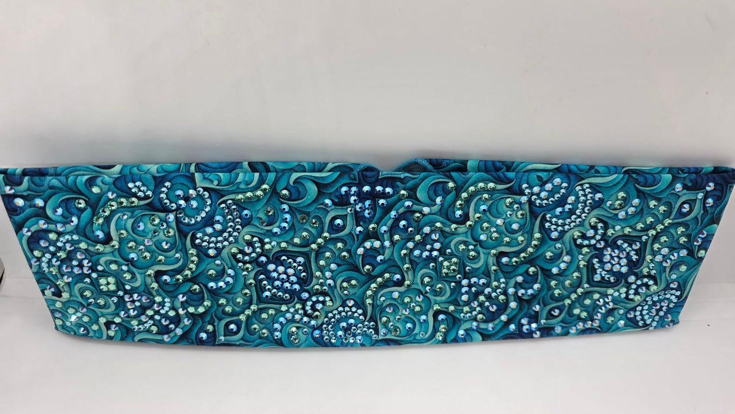 Super LeeAnnette Turquoise and Blue Kaleidoscope Bandana with Blue Shimmer, Aqua and Caribbean Sea Austrian Crystals (S48138)