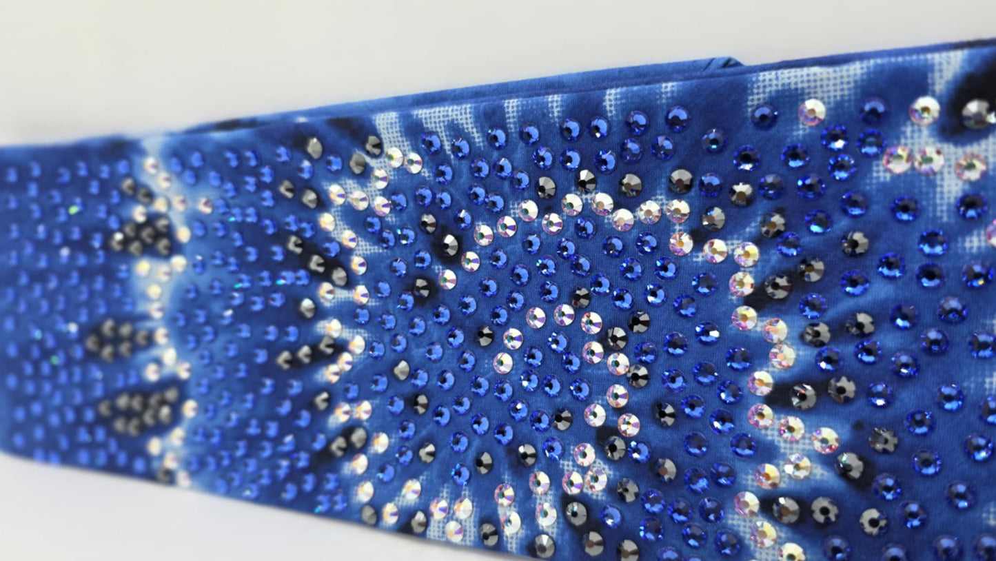 Super LeeAnnette Blue Tie Dye Bandana with Blue, Black and Aurora Borealis Austrian Crystals (sku40089)