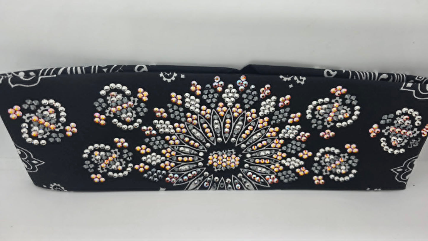 Super LeeAnnette Black Paisley Bandana with Black, Lava and Diamond Clear Austrian Crystals (S48166)