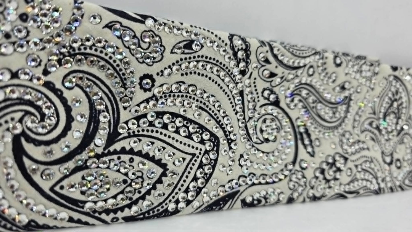 Super LeeAnnette Navy on Cream Paisley Bandana with Diamond Clear Austrian Crystals (S48147)