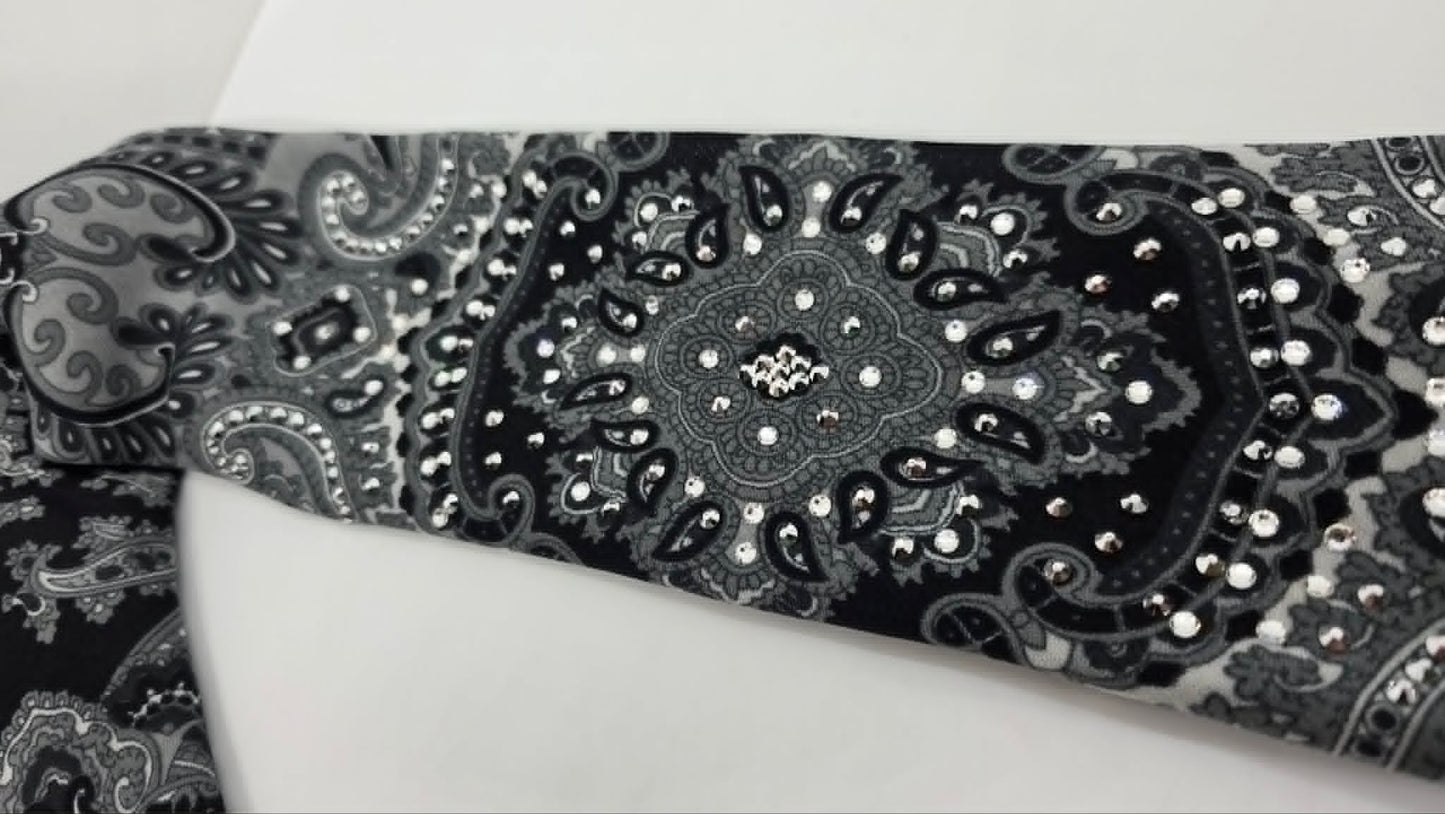 Black Scarf with Chrome and Diamond Clear Austrian Crystals (LS30009)