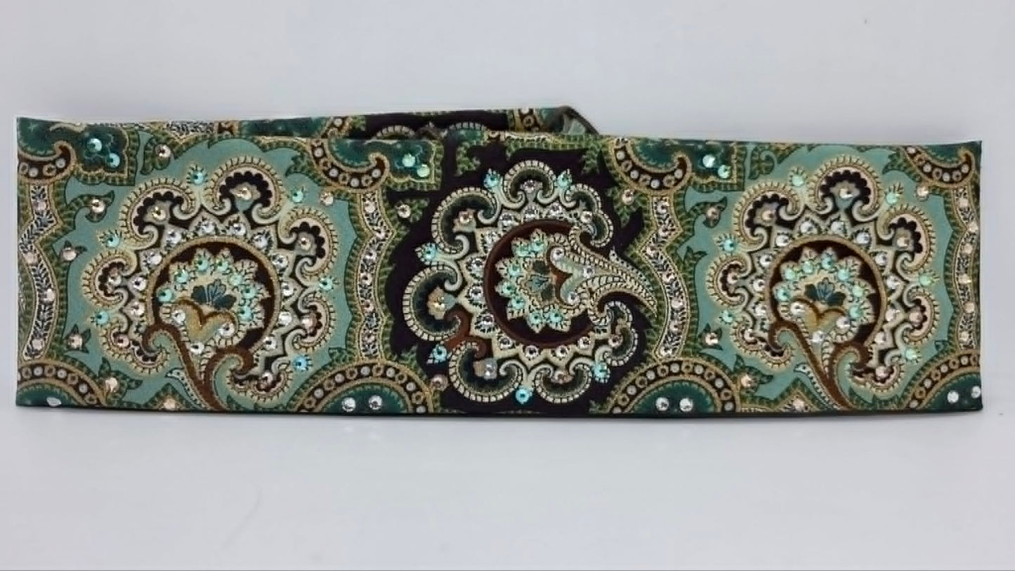 Royal Green Bandana with Peridot Shimmer, Honey and Diamond Clear Austrian Crystals (E60148)