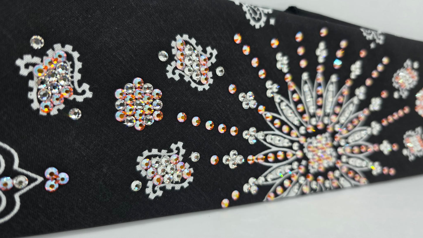 LeeAnnette Black Paisley Bandana with Sun Shimmer and Diamond Clear Austrian Crystals (L40211)