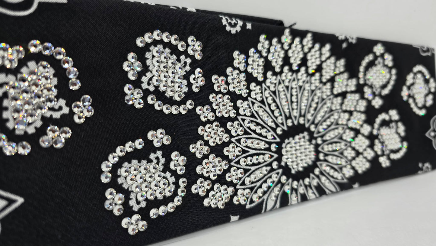 Super LeeAnnette Black Paisley Bandana with Diamond Clear Austrian Crystals (S48184)