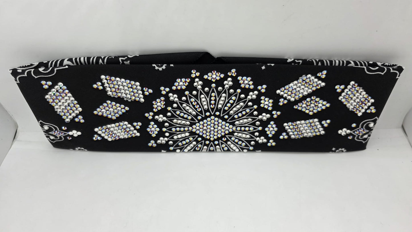 Super LeeAnnette Black Paisley Bandana with Red Shimmer and Diamond Clear Austrian Crystals (S480101)
