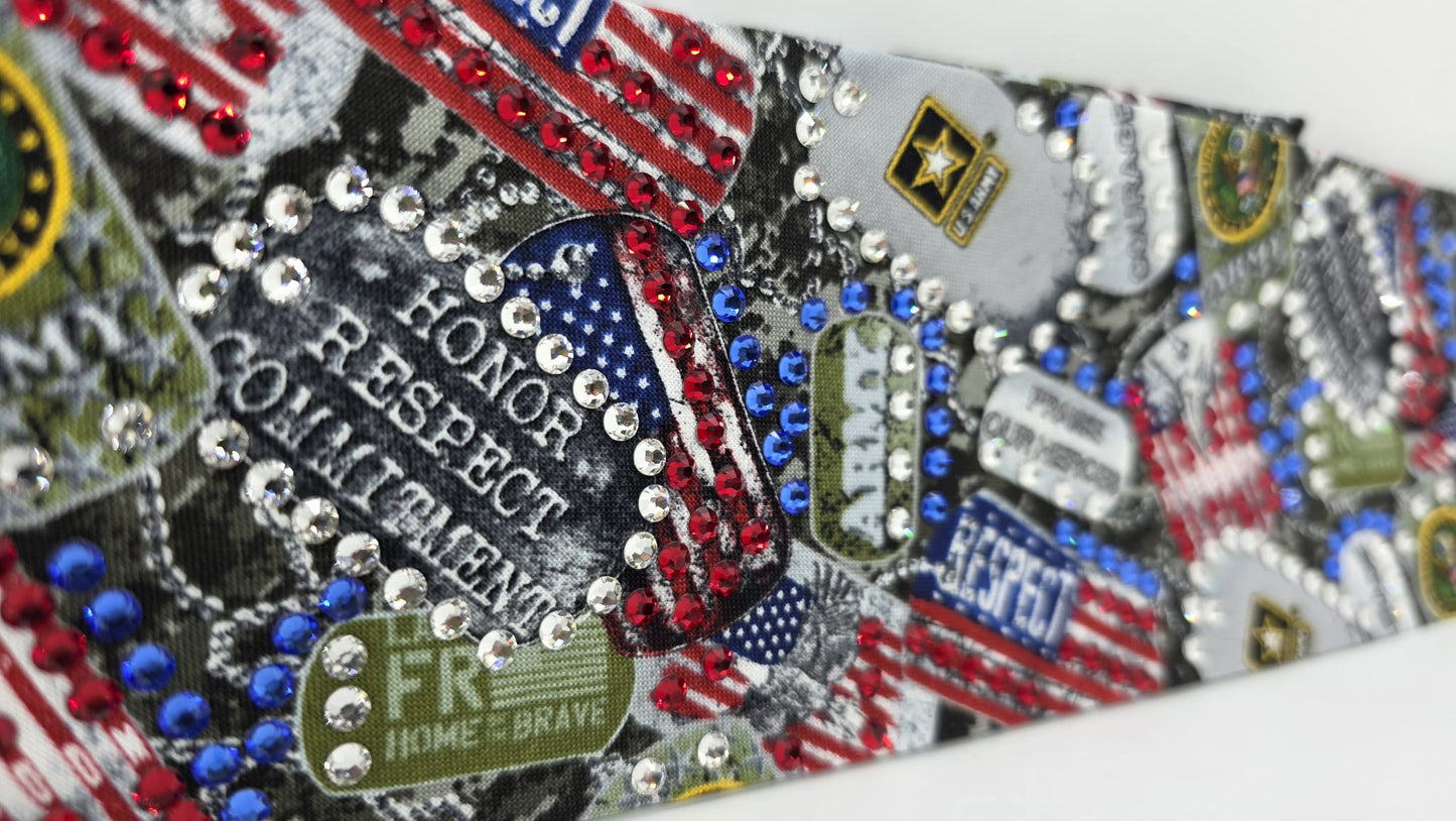 LeeAnnette Fancy Army Bandana with Blue, Red and Diamond Clear Austrian Crystals (sku40149)