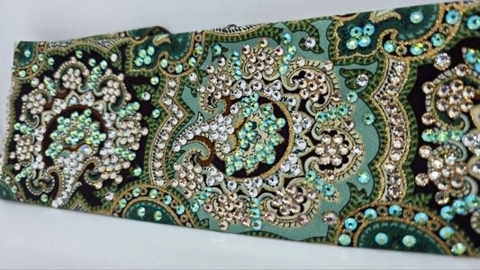 Super LeeAnnette Royal Green Bandana with Peridot Shimmer, Honey and Diamond Clear Austrian Crystals (S48162)