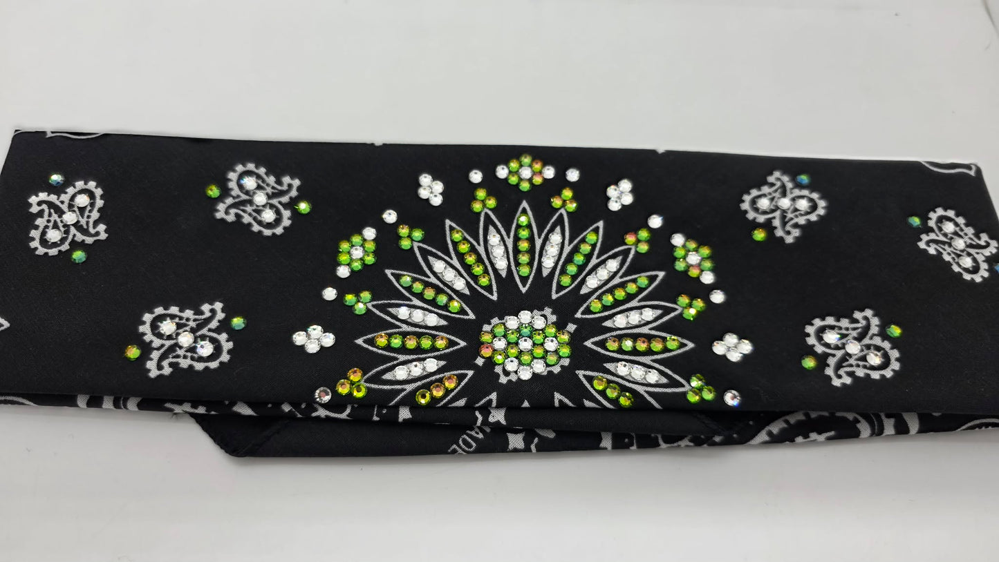 Black Paisley Bandana with Vitrail and Diamond Clear Austrian Crystals (E60106)