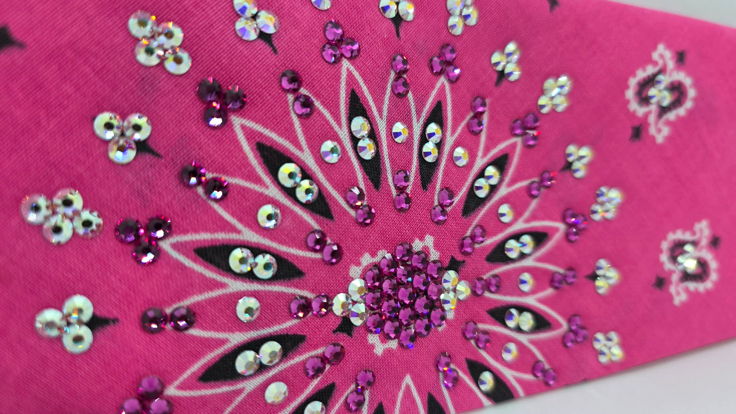 Pink Paisley Bandana with Fuchsia and Chrome Austrian Crystals (E60131)