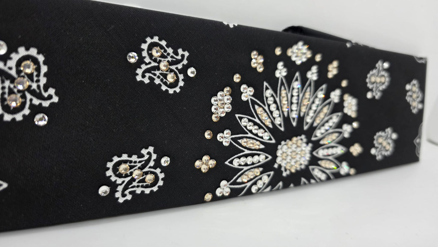 Black Paisley Bandana with Honey and Diamond Clear Austrian Crystals (E60102)