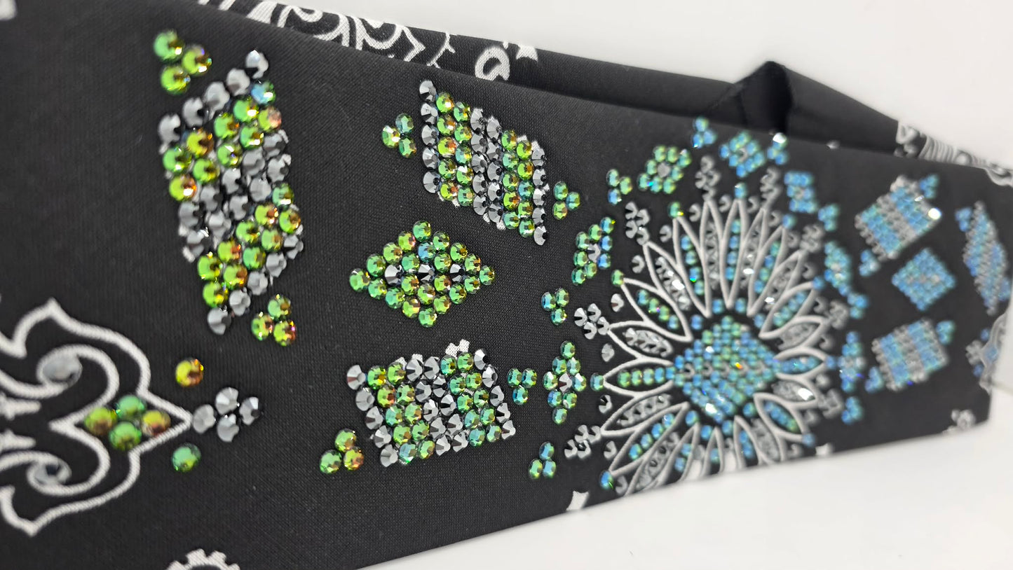 Super LeeAnnette Black Paisley Bandana with Black and Vitrail Austrian Crystals (S48113)