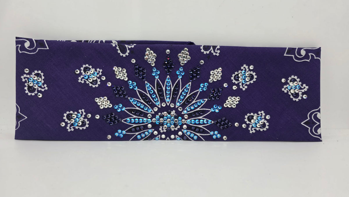 LeeAnnette Purple Paisley Bandana with Dark Purple, Blue Shimmer and Diamond Clear Austrian Crystals (L40273)
