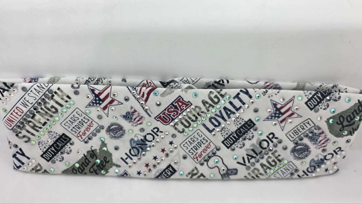 Patriotic Bandana with Green Shimmer, Black and Diamond Clear Austrian Crystals (E60151)