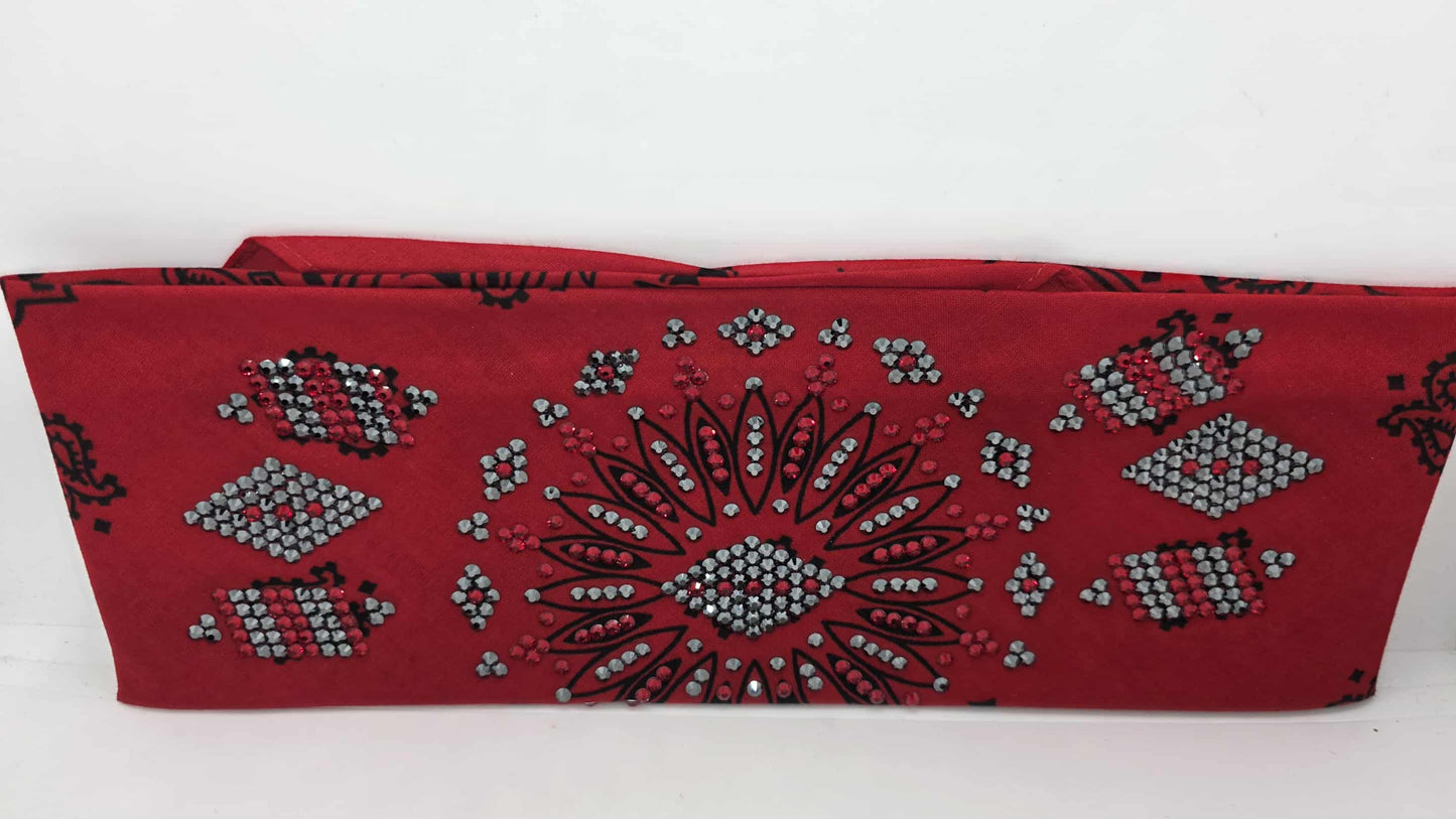 Super LeeAnnette Large Red Bandana with Red and Black Austrian Crystals (sku40123)
