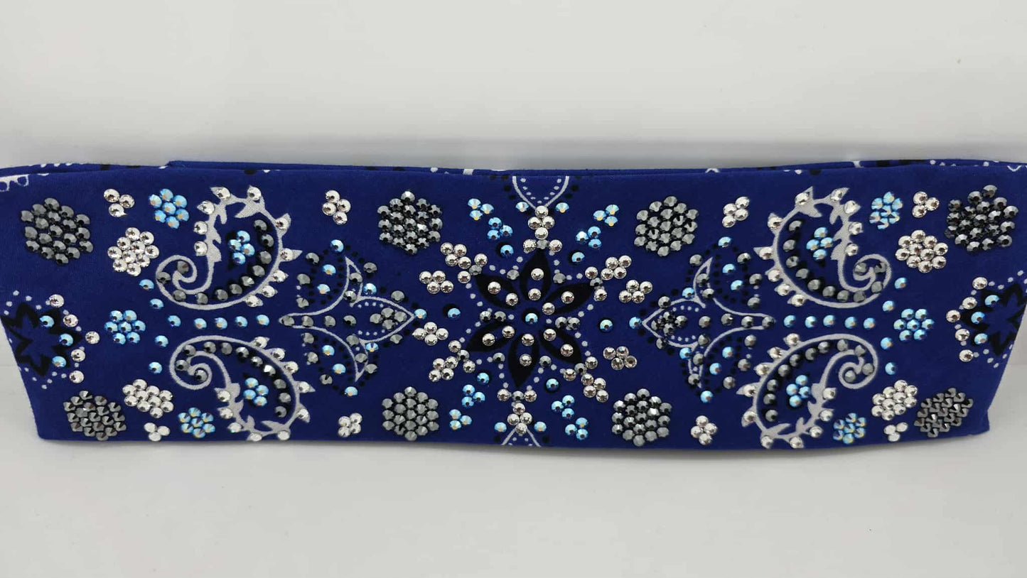 Super LeeAnnette Large Royal Blue Flower Bandana with Blue Shimmer, Black and Diamond Clear Austrian Crystals (sku40126)