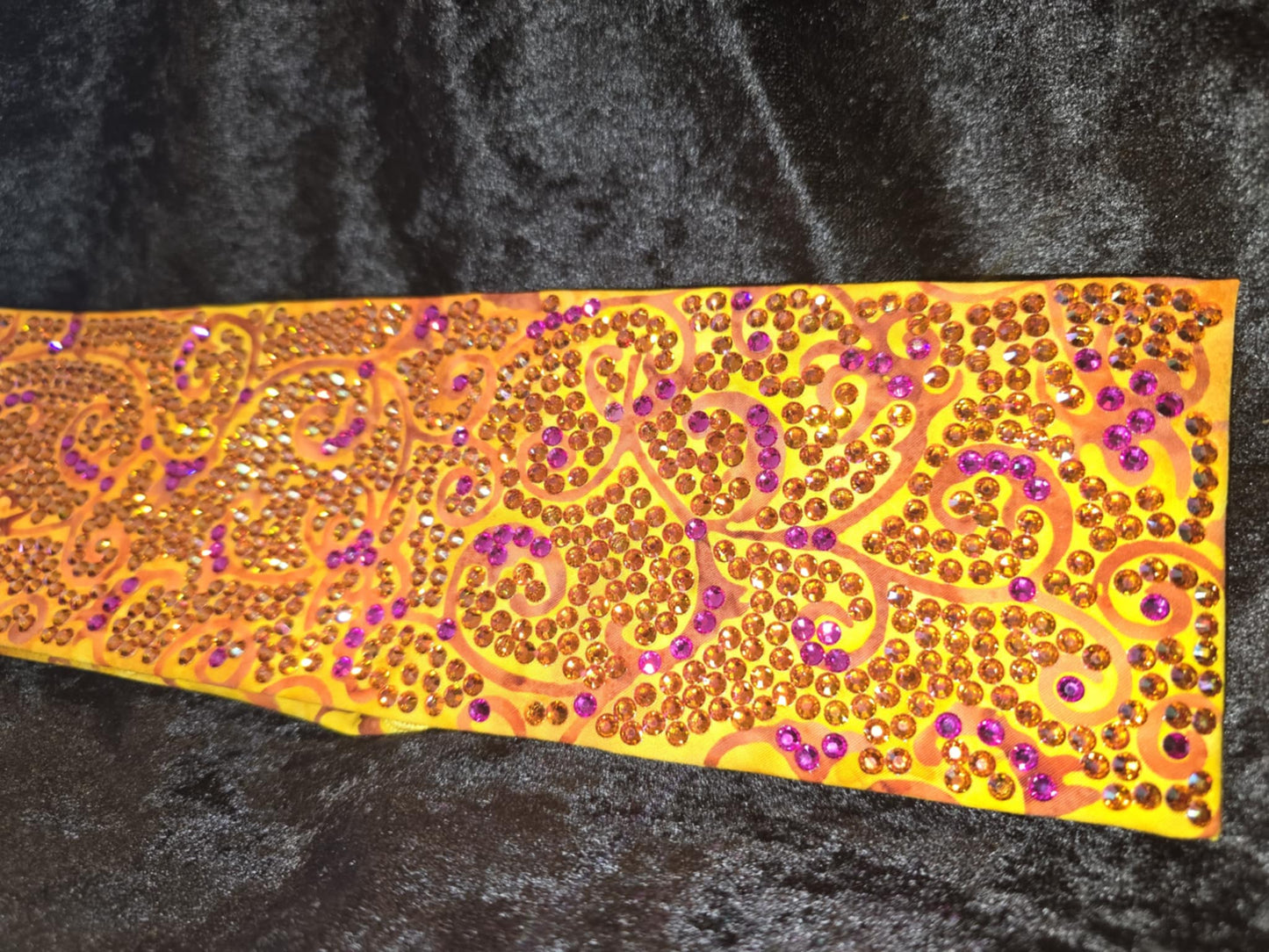 Super Duper LeeAnnette Orange Scrolls Bandana with Lava and Fuchsia Austrian Crystals (Sku40004)