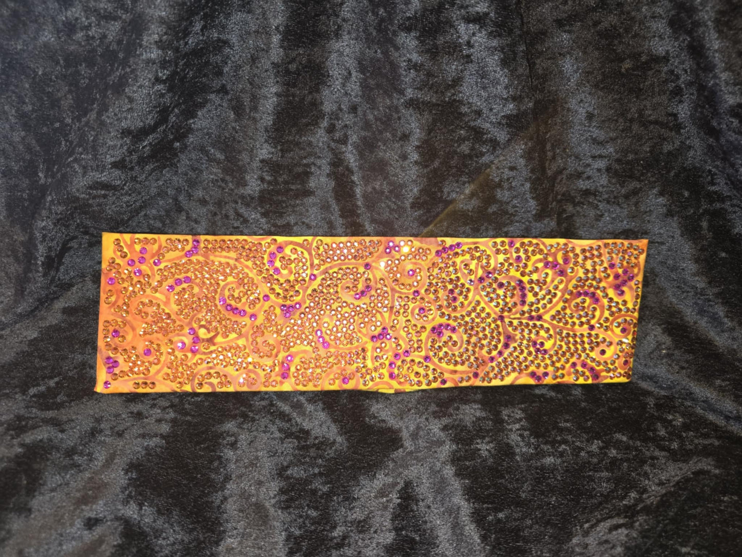 Super Duper LeeAnnette Orange Scrolls Bandana with Lava and Fuchsia Austrian Crystals (Sku40004)