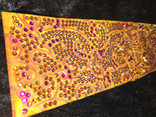 Super Duper LeeAnnette Orange Scrolls Bandana with Lava and Fuchsia Austrian Crystals (Sku40004)