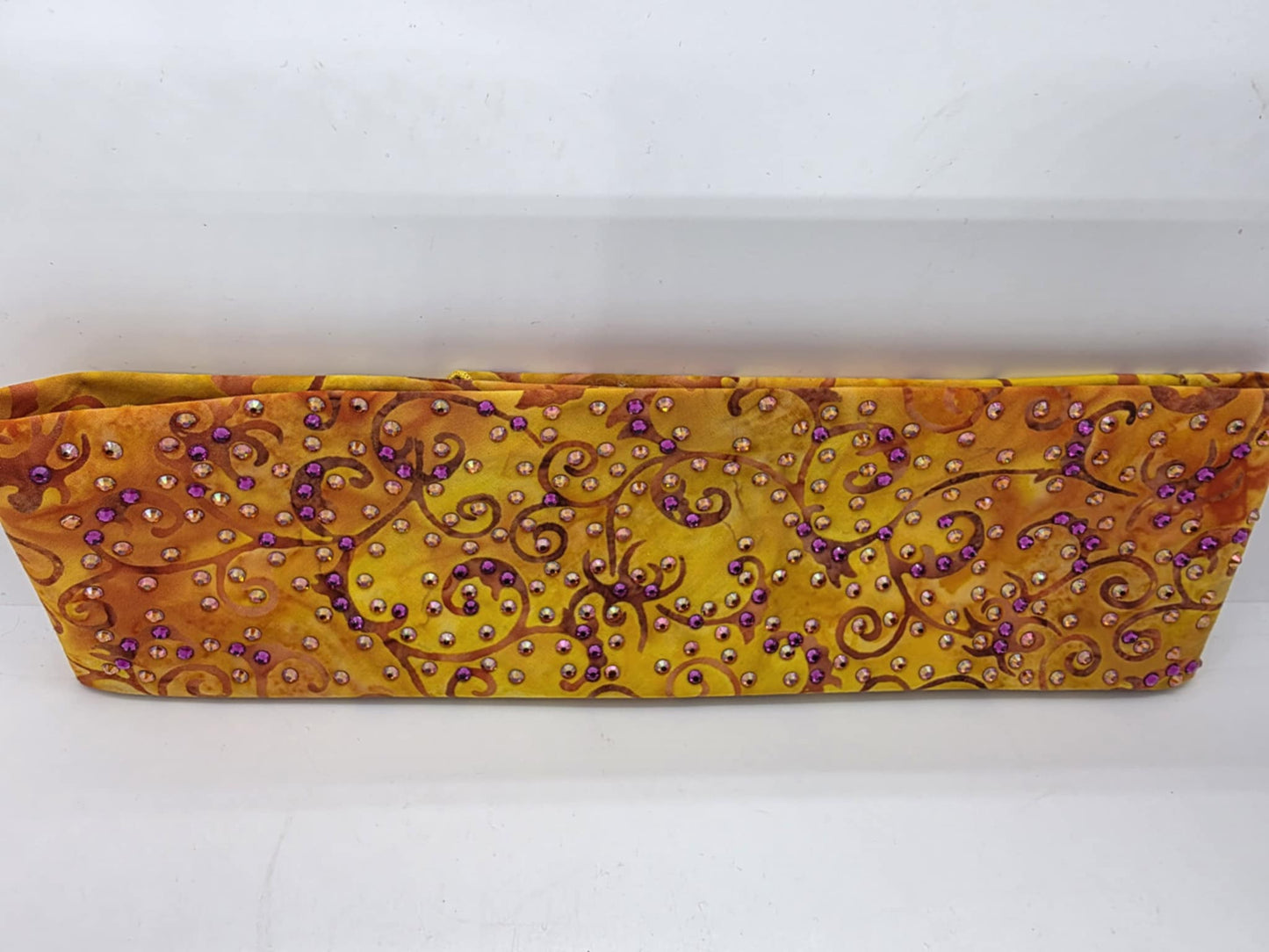 LeeAnnette Orange Scrolls Bandana with Fuchsia and Lava Austrian Crystals (Sku40006)