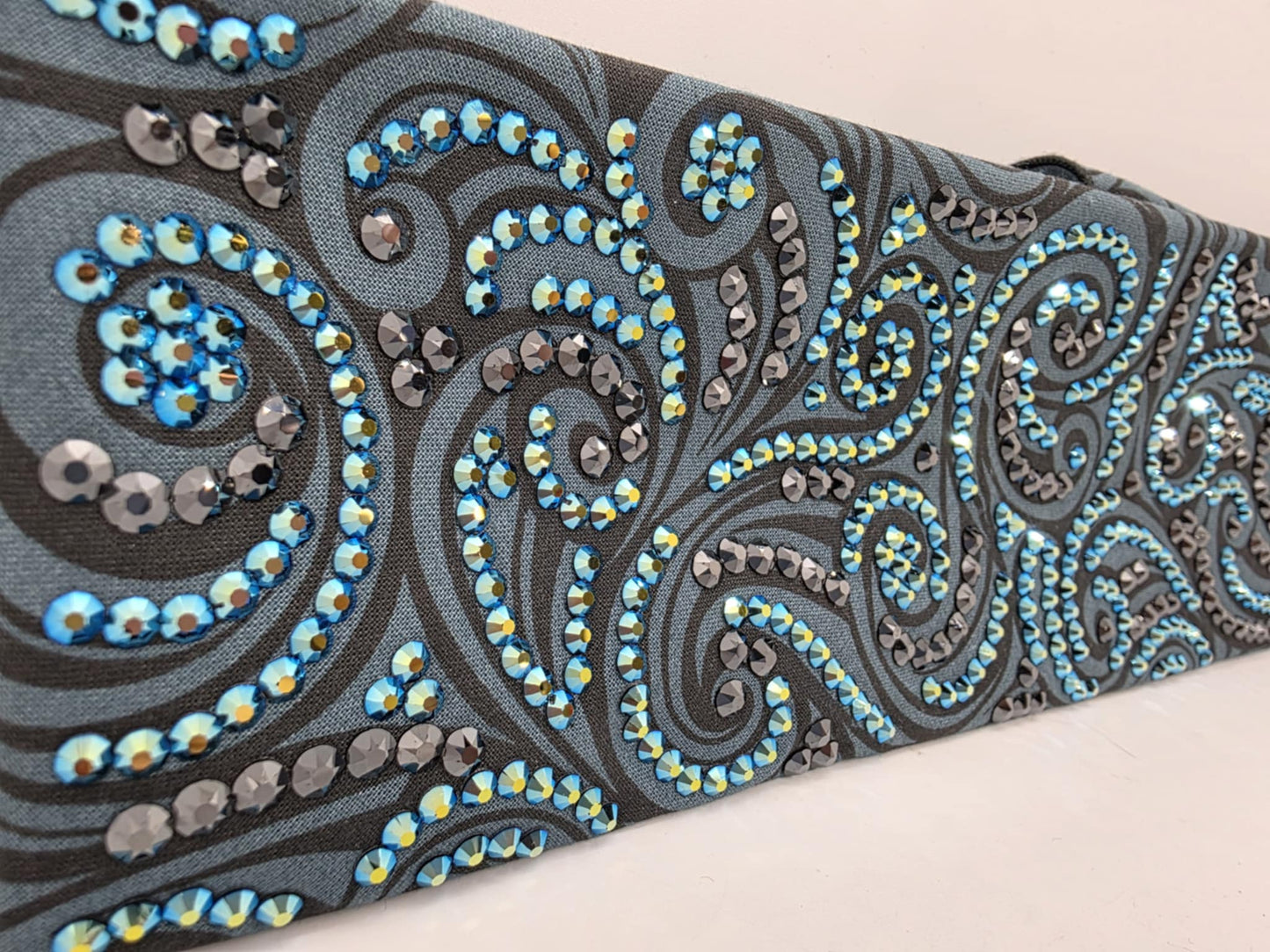 Super LeeAnnette Black and Grey Scrolls Bandana with Black Shimmer and Black Austrian Crystals (Sku40003)