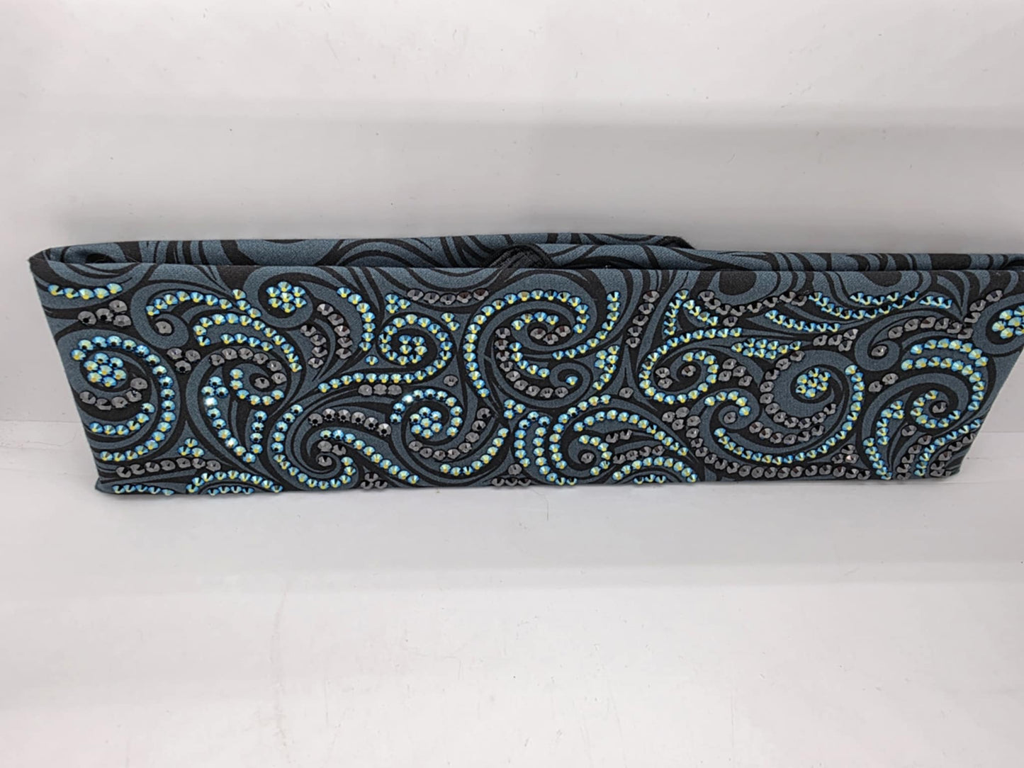 Super LeeAnnette Black and Grey Scrolls Bandana with Black Shimmer and Black Austrian Crystals (Sku40003)