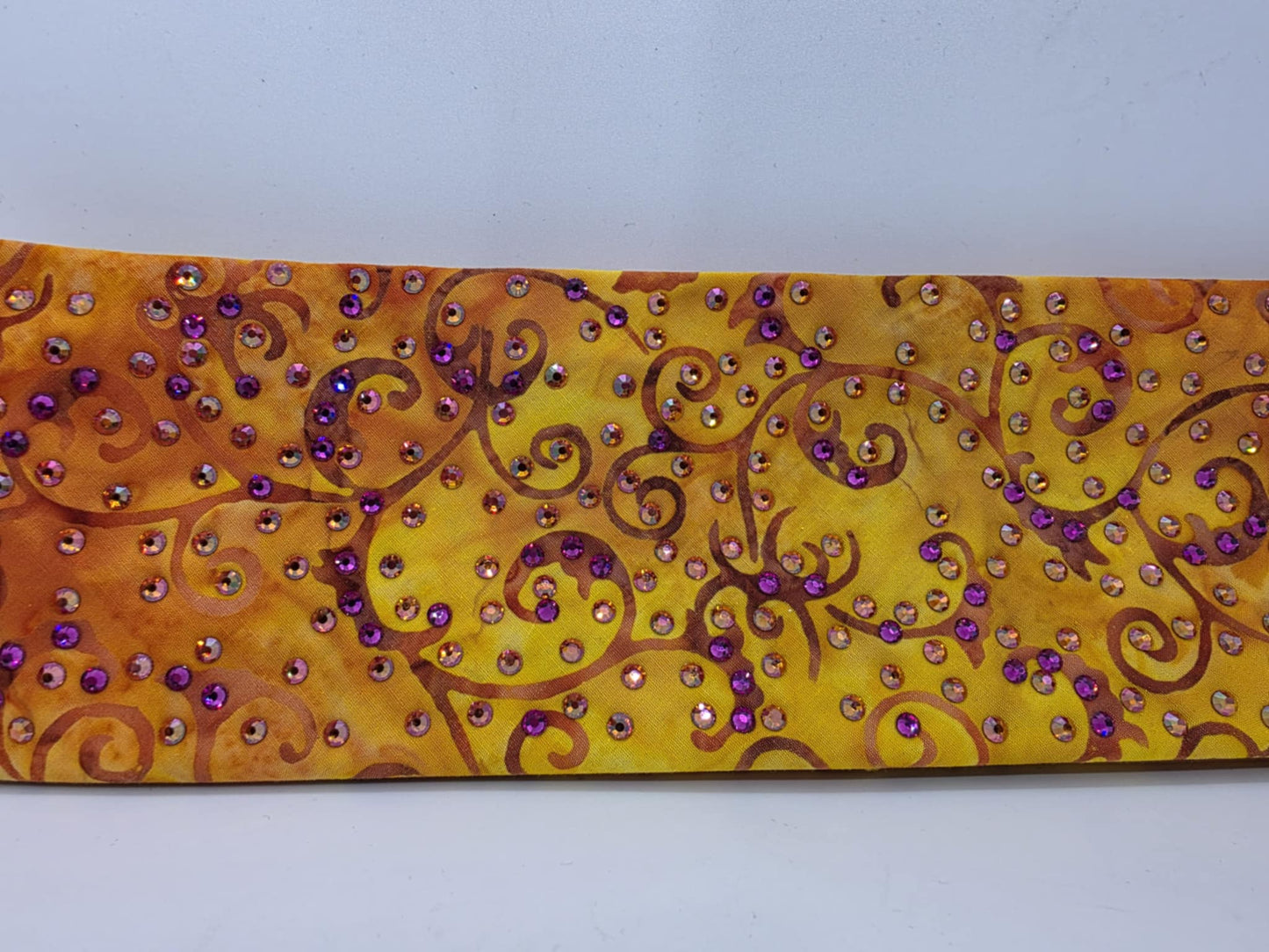 LeeAnnette Orange Scrolls Bandana with Fuchsia and Lava Austrian Crystals (Sku40006)