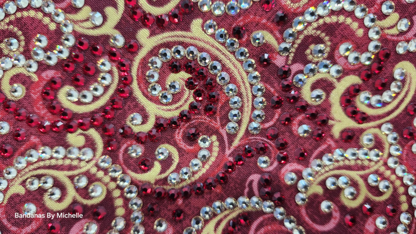 Super LeeAnnette Gold Scrolls on Red Bandana with Honey and Red Austrian Crystals (Sku40012)