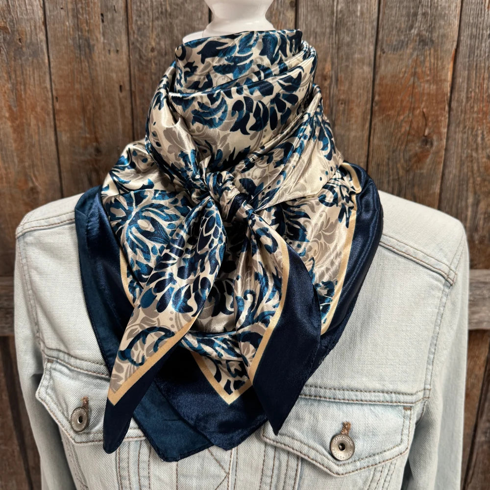 Plain Cream and Blue Floral Scarf P31004