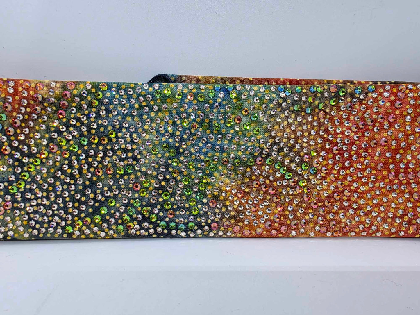 Super Duper LeeAnnette Green and Orange Batik Bandana with Lava, Vitrail and Honey Austrian Crystals (Sku40034)