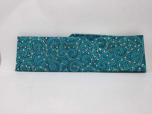 Super Duper LeeAnnette Sea Green Scroll Bandana with Bright Blue and Honey Austrian Crystals (Sku40042)