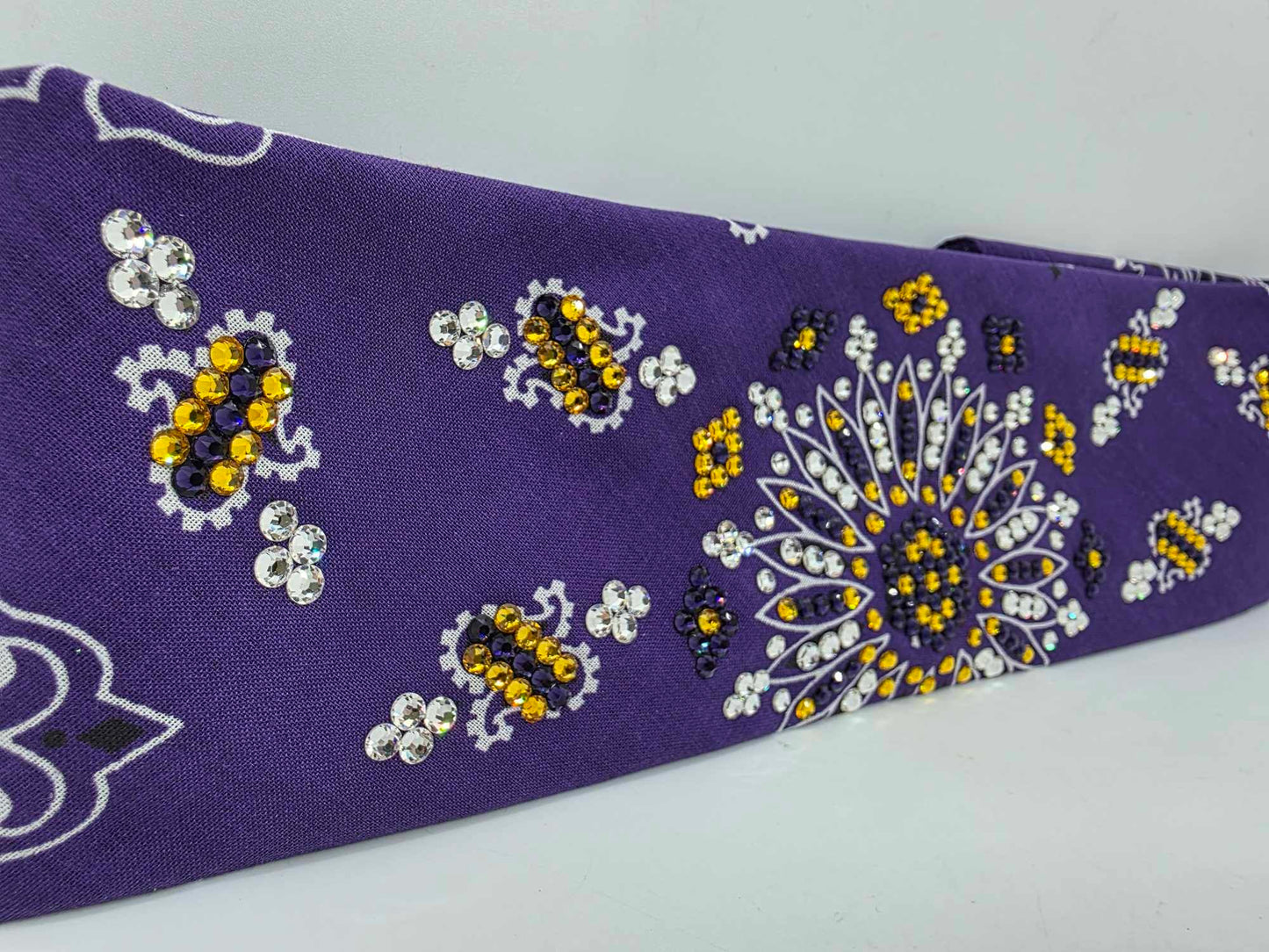 LeeAnnette Purple Paisley Bandana with Dark Purple, Yellow and Diamond Clear Austrian Crystals (sku40045)