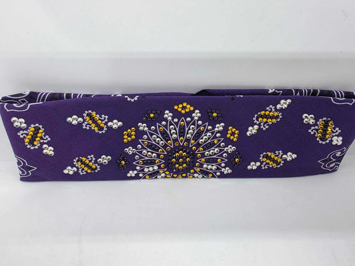 LeeAnnette Purple Paisley Bandana with Dark Purple, Yellow and Diamond Clear Austrian Crystals (sku40045)
