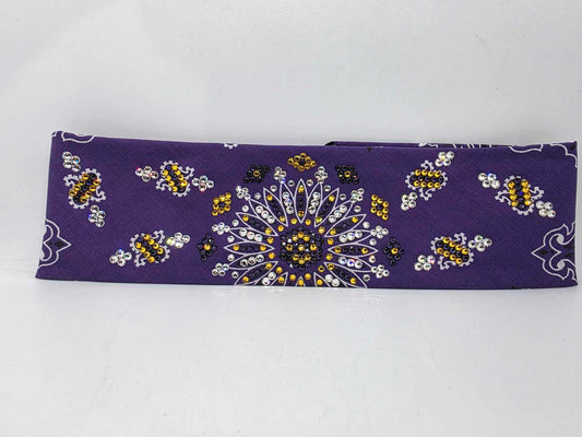 LeeAnnette Purple Paisley Bandana with Dark Purple, Yellow and Diamond Clear Austrian Crystals (sku40045)