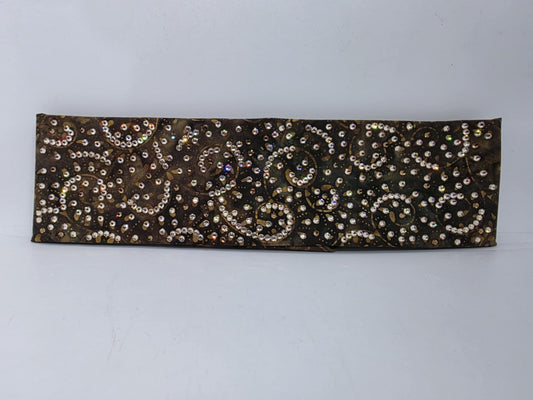 LeeAnnette Brown Batik Vines Bandana with Light Brown and Honey Austrian Crystals (sku40049)