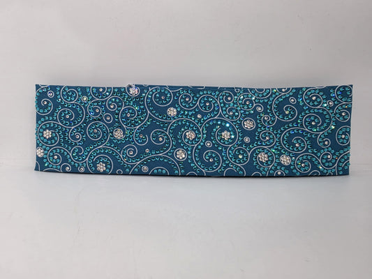Super Duper LeeAnnette Dark Teal Scrolls Bandana with Bright Blue and Diamond Clear Austrian Crystals (sku40050)
