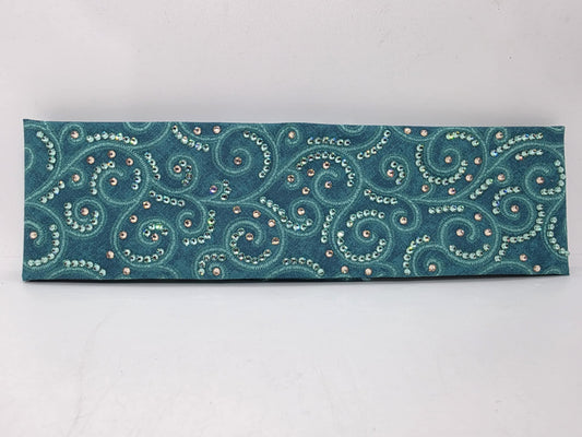 LeeAnnette Sea Green Scrolls Bandana with Caribbean Sea and Honey Austrian Crystals (sku40052)