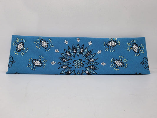 LeeAnnette Bright Blue Paisley Bandana with Jet Shimmer and Chrome Austrian Crystals (sku40056)