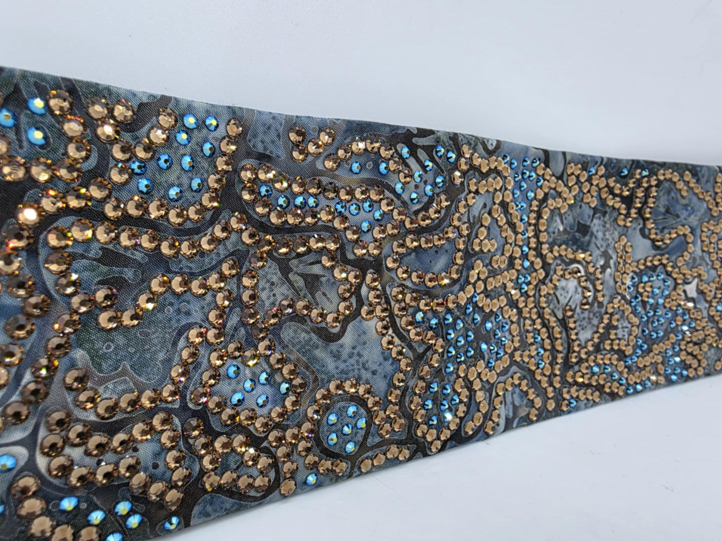 Super Duper LeeAnnette Blue Batik Bandana with Black Shimmer and Brown Austrian Crystals (Sku40058)