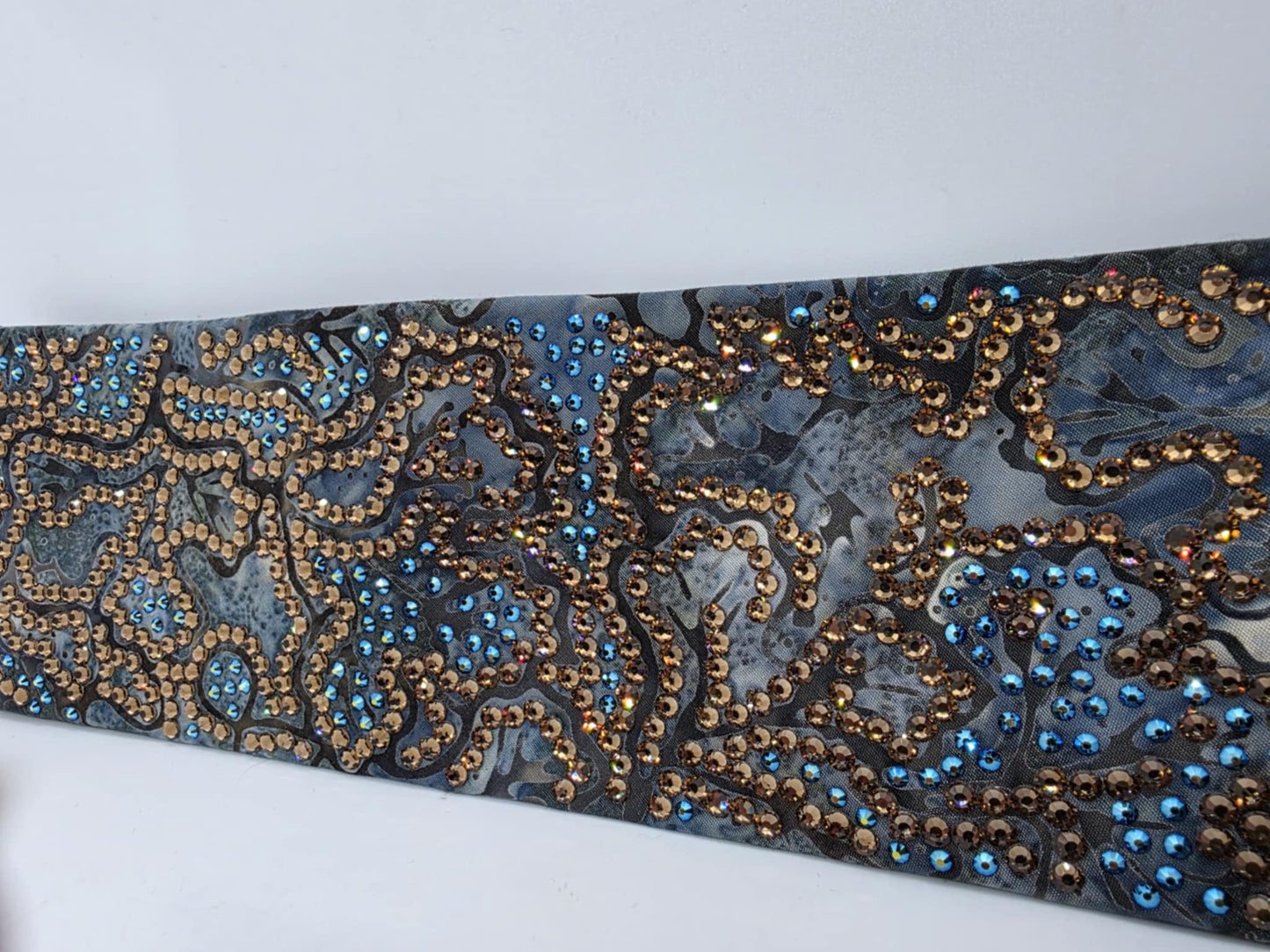 Super Duper LeeAnnette Blue Batik Bandana with Black Shimmer and Brown Austrian Crystals (Sku40058)