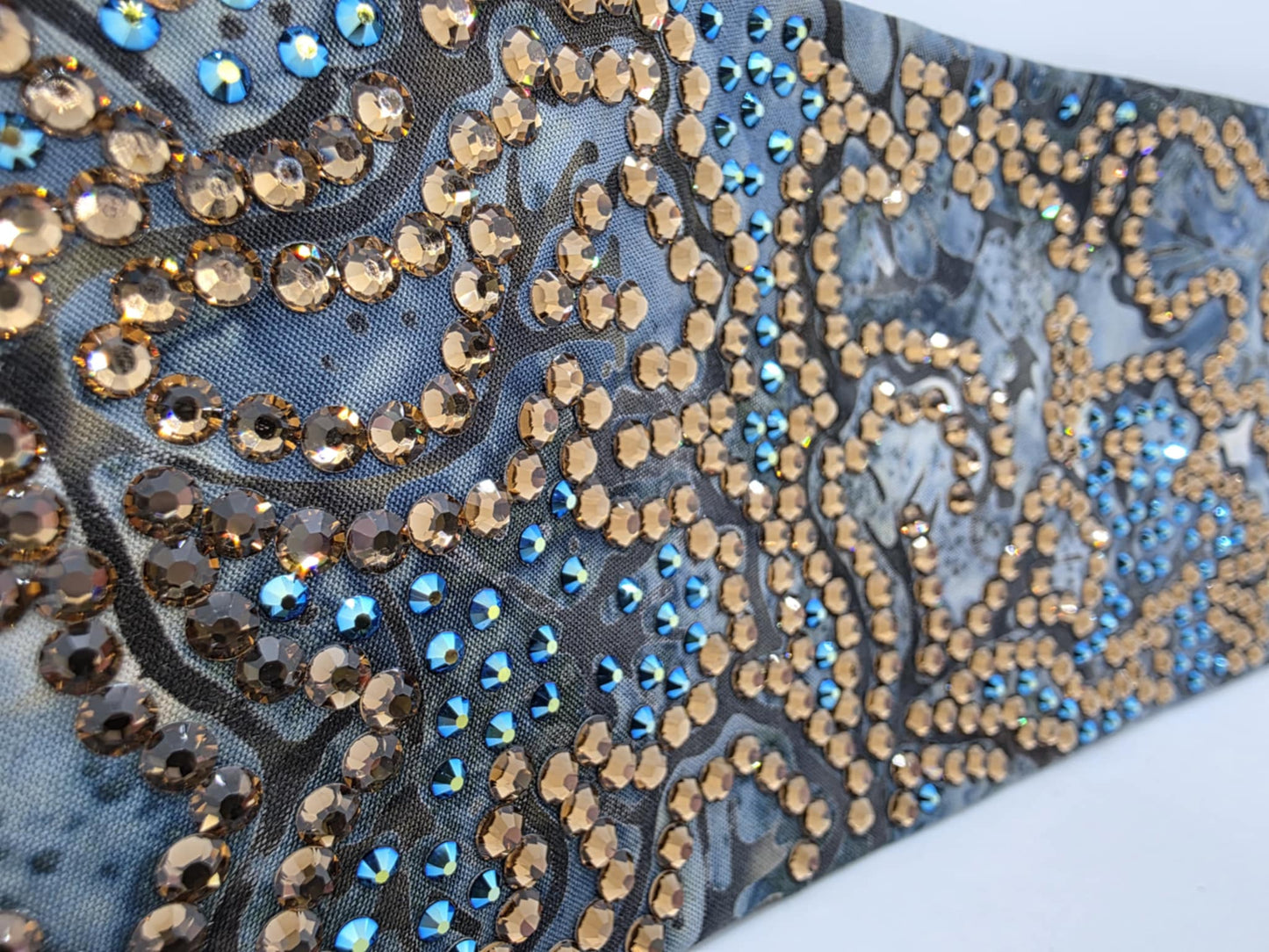 Super Duper LeeAnnette Blue Batik Bandana with Black Shimmer and Brown Austrian Crystals (Sku40058)