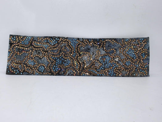 Super Duper LeeAnnette Blue Batik Bandana with Black Shimmer and Brown Austrian Crystals (Sku40058)