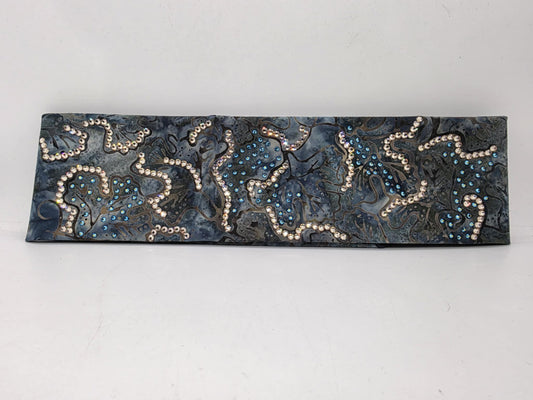LeeAnnette Blue Batik Bandana with Black Shimmer and Honey Austrian Crystals (sku40059)