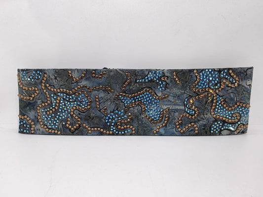 Super LeeAnnette Blue Batik Bandana with Black Shimmer and Brown Austrian Crystals (sku40060)