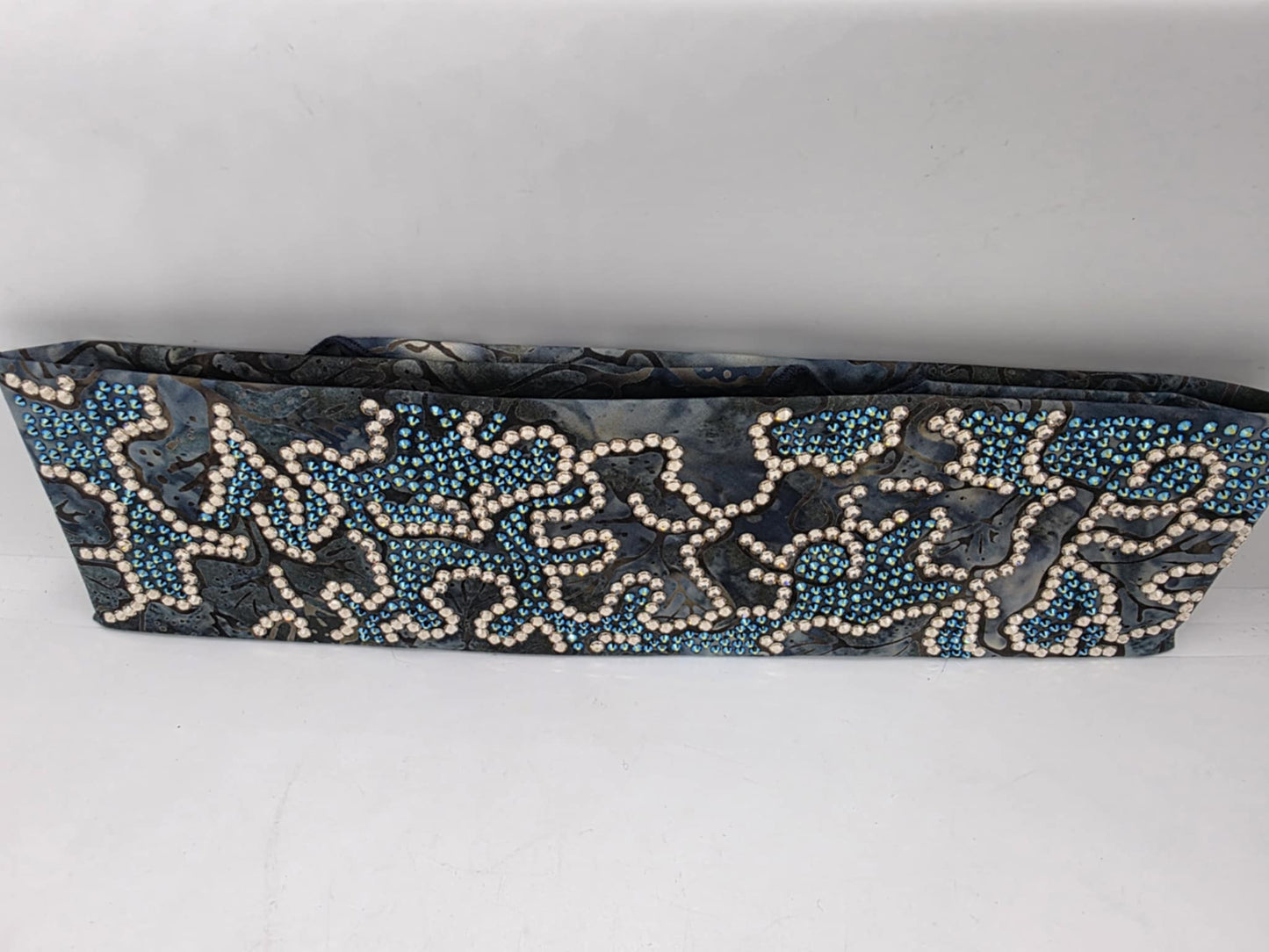 Super Duper LeeAnnette Blue Batik Bandana with Black Shimmer and Honey Austrian Crystals (Sku40061)