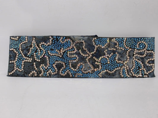 Super Duper LeeAnnette Blue Batik Bandana with Black Shimmer and Honey Austrian Crystals (Sku40061)