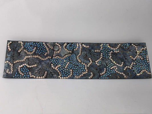 Super LeeAnnette Blue Batik Bandana with Black Shimmer and Honey Austrian Crystals (sku40062)