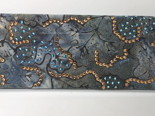 LeeAnnette Blue Batik Bandana with Black Shimmer and Brown Austrian Crystals (sku40063)