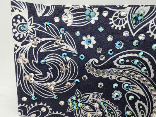 LeeAnnette Fancy Blue Paisley Bandana with Black Shimmer and Diamond Clear Austrian Crystals (sku40070)