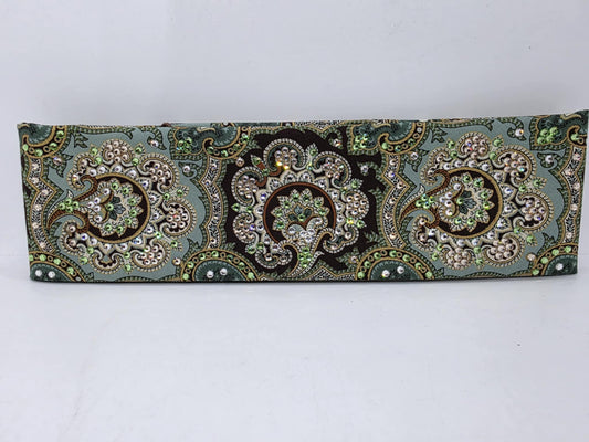 LeeAnnette Royal Green and Gold Bandana Bandana with Honey. Peridot and Diamond Clear Austrian Crystals (sku40071)